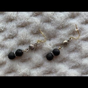 Buddha Head and 8 mm Lava Rock Drop Earrings